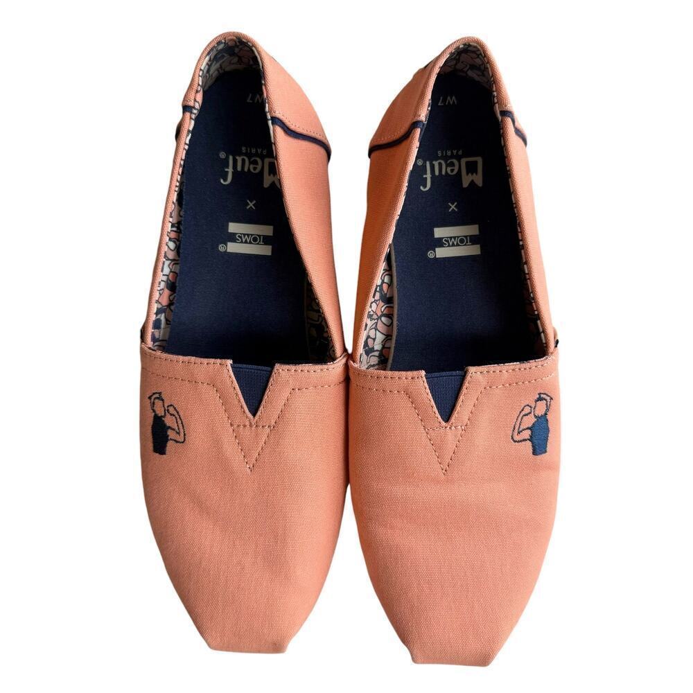 Toms x Meuf Paris Rosie The Riveter Coral Canvas Alpargata Classic Slip-On, Sz 7